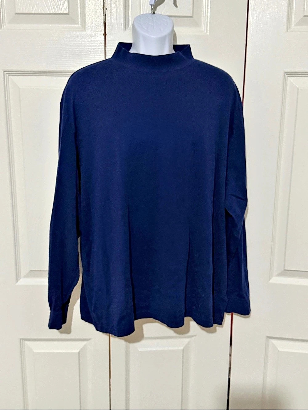 Roundtree & Yorke Long Sleeve Solid Mock Neck Pullover Blue XXL